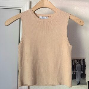 NWT‎ NATI tan beige nude rib ribbed stretchy sleeveless cropped tank top
